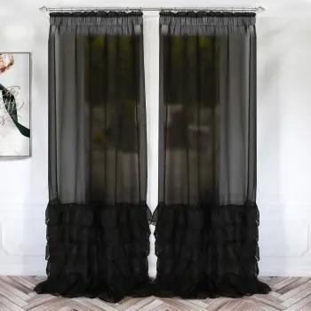 Firana woal falbany glamour taśma 250x145 czarna