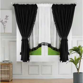 Firanka klasyczna woal zasłony BOHO czarna 300x150