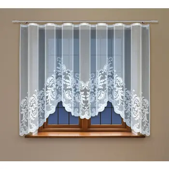 Biała żakardowa firanka z taśmą do salonu 145x300