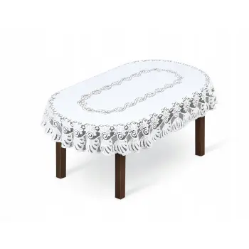 Obrus żakardowy na stół owalny 160x120 cm biały