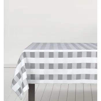 Obrus na stół tkany biało szary 140x220 prostokąt