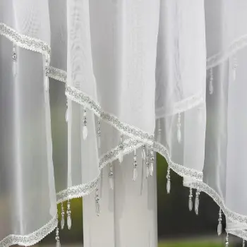 Firana woalowa na taśmie 150x400 biała koraliki