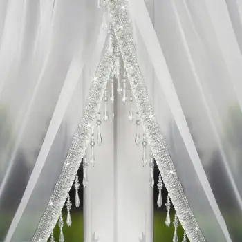 Firana woal biała klasyczna salon 155x400 koraliki