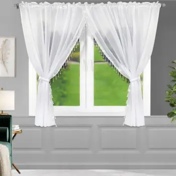 Firana woal biała klasyczna salon 155x400 koraliki