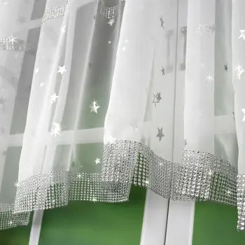 Firana woalowa z cyrkoniami 150x300 biała w gwiazdki BOŻE NARODZENIE ŚWIĘTA