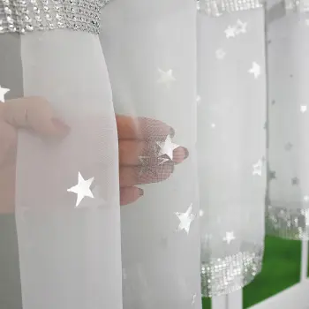 Firana woalowa z cyrkoniami 150x300 biała w gwiazdki BOŻE NARODZENIE ŚWIĘTA