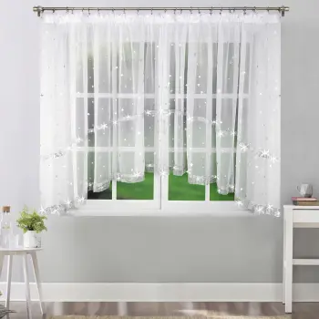 Firana woalowa z cyrkoniami 150x300 biała w gwiazdki BOŻE NARODZENIE ŚWIĘTA