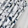 Firanka woalowa białe zasłony w niebieskie liście komplet 160x400 cm zestaw