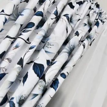 Firanka woalowa białe zasłony w niebieskie liście komplet 160x400 cm zestaw