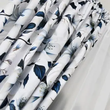 Firanka woalowa białe zasłony w niebieskie liście komplet 160x400 cm zestaw