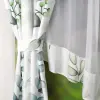 Komplet zasłony w zielone liście i firanka woalowa 160x400 cm zestaw