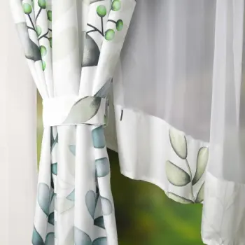 Komplet zasłony w zielone liście i firanka woalowa 160x400 cm zestaw