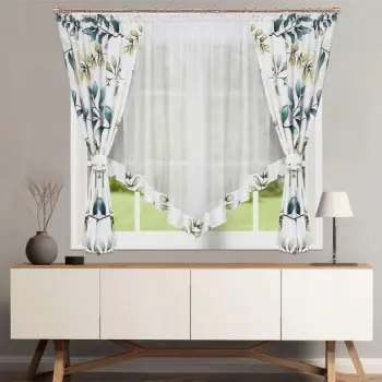 Komplet zasłony w zielone liście i firanka woalowa 160x400 cm zestaw