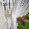 Komplet zasłony w liście firanka woalowa pompony 160x400 cm beżowo szary