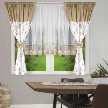 Komplet zasłon firanka woalowa markizeta kokardki 155x500 cm odcienie beżu