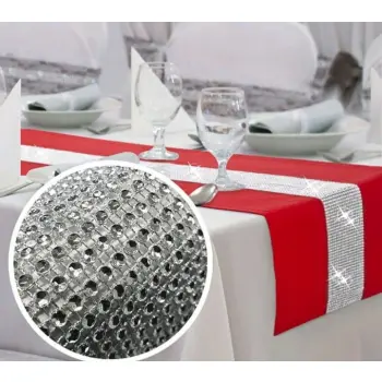 BIEŻNIK GLAMOUR z cyrkoniami OBRUS z tkaniny 40x140 czerwony Glamour