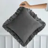 Jasno szara poszewka na poduszę dekoracyjna welurowa falbany 40x40cm NOWOŚĆ
