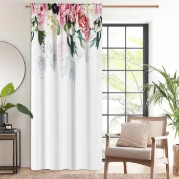 Zasłona biała kwiaty rośliny gotowa do zawieszenia 250x145 cm