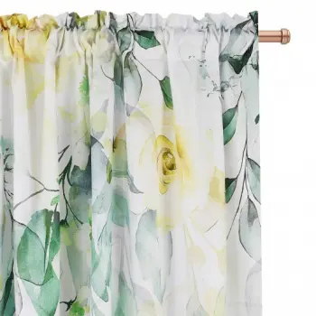 Zasłona biała kwiaty róże gotowa do zawieszenia 250x145 cm taśma WAVE