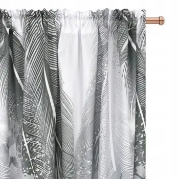 Zasłona biała w liście szare gotowa do zawieszenia 250x145 cm taśma WAVE