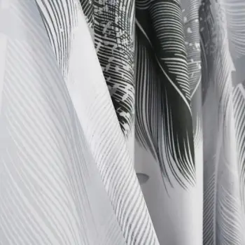 Zasłona biała w liście szare gotowa do zawieszenia 250x145 cm taśma WAVE