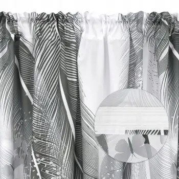 Zasłona biała w liście szare gotowa do zawieszenia 250x145 cm taśma WAVE