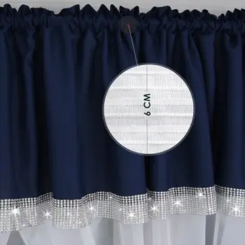 Firana biały woal lambrekin ażur koraliki cyrkonie 150x400 GRANATOWY