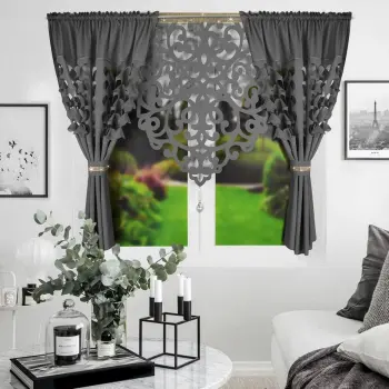 Zestaw zasłony szare 160x145 laser panel ażur ornament 120x90