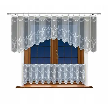 Biała żakardowa firanka 80x300 i lambrekin 45x300