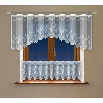 Biała żakardowa firanka 80x300 i lambrekin 45x300