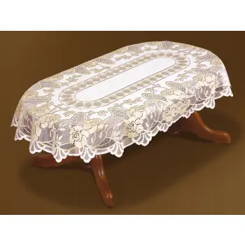 Obrus żakardowy na stół krem-c złoto 150x300 owal